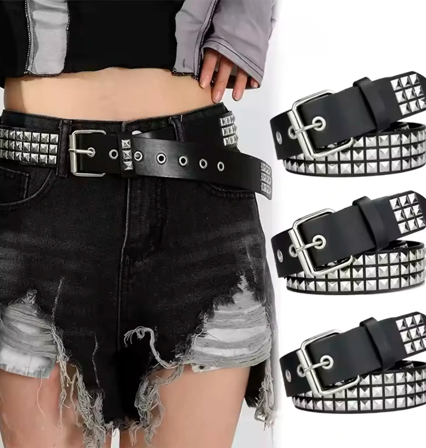 Cinto Punk Metal Rebite Pirâmide – Estilo Y2K Unissex