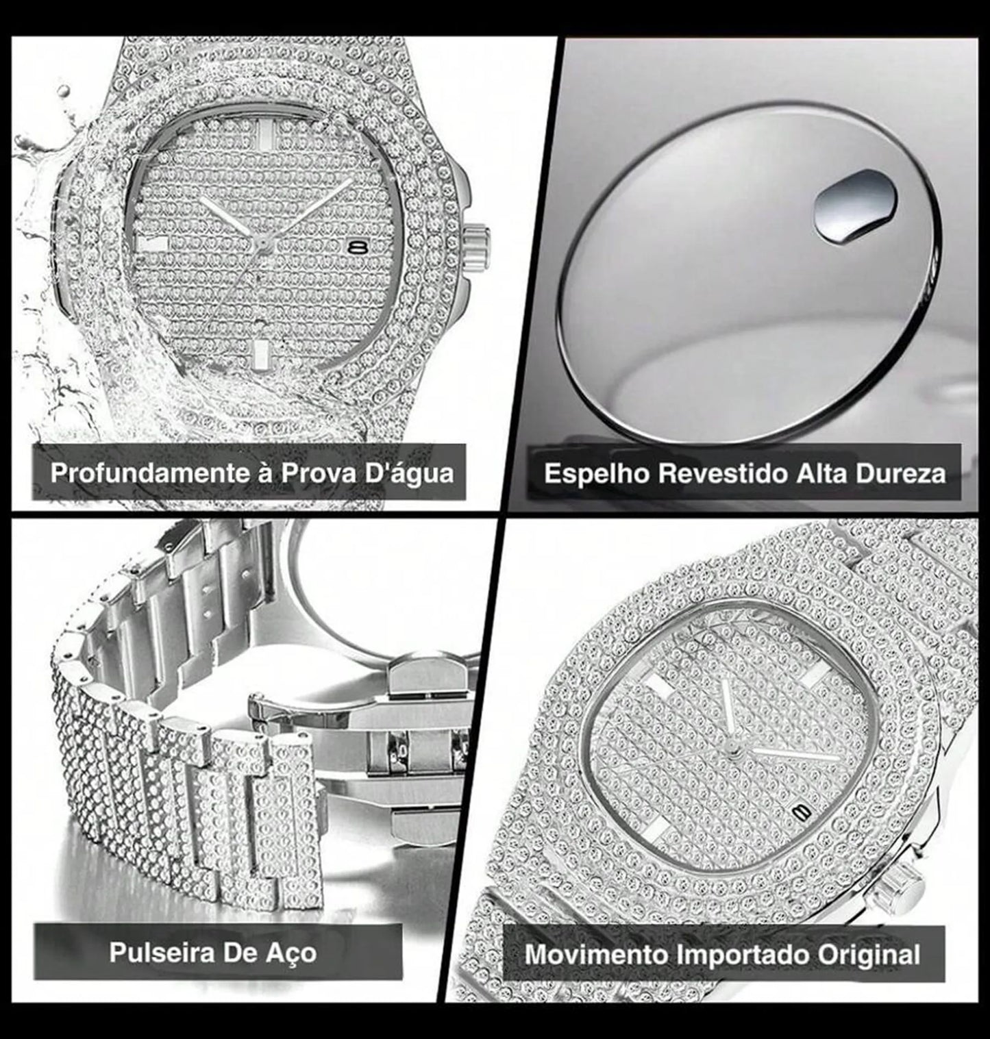 Relógio Masculino Luxo Quartzo Cravejado
