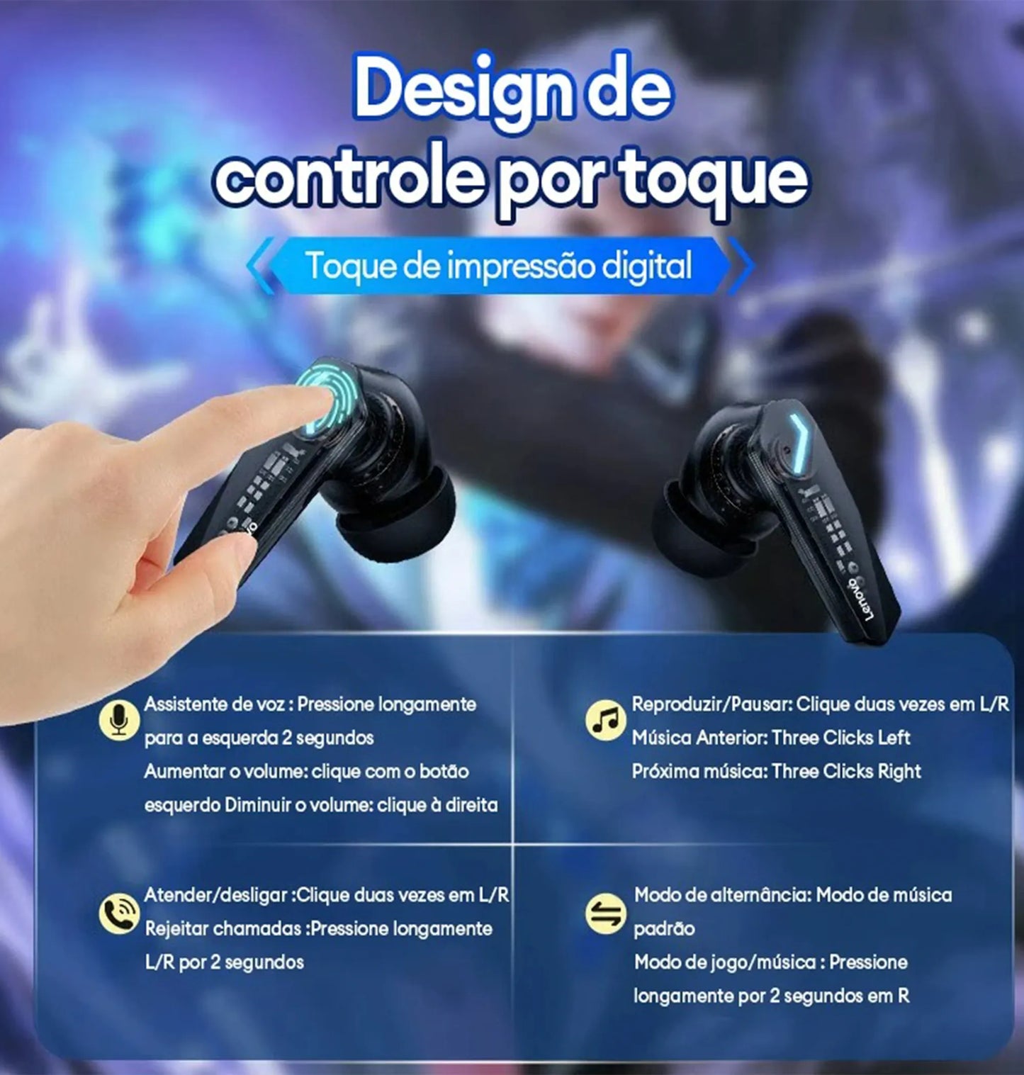 Fone de Ouvido Bluetooth Lenovo GM2 Pro