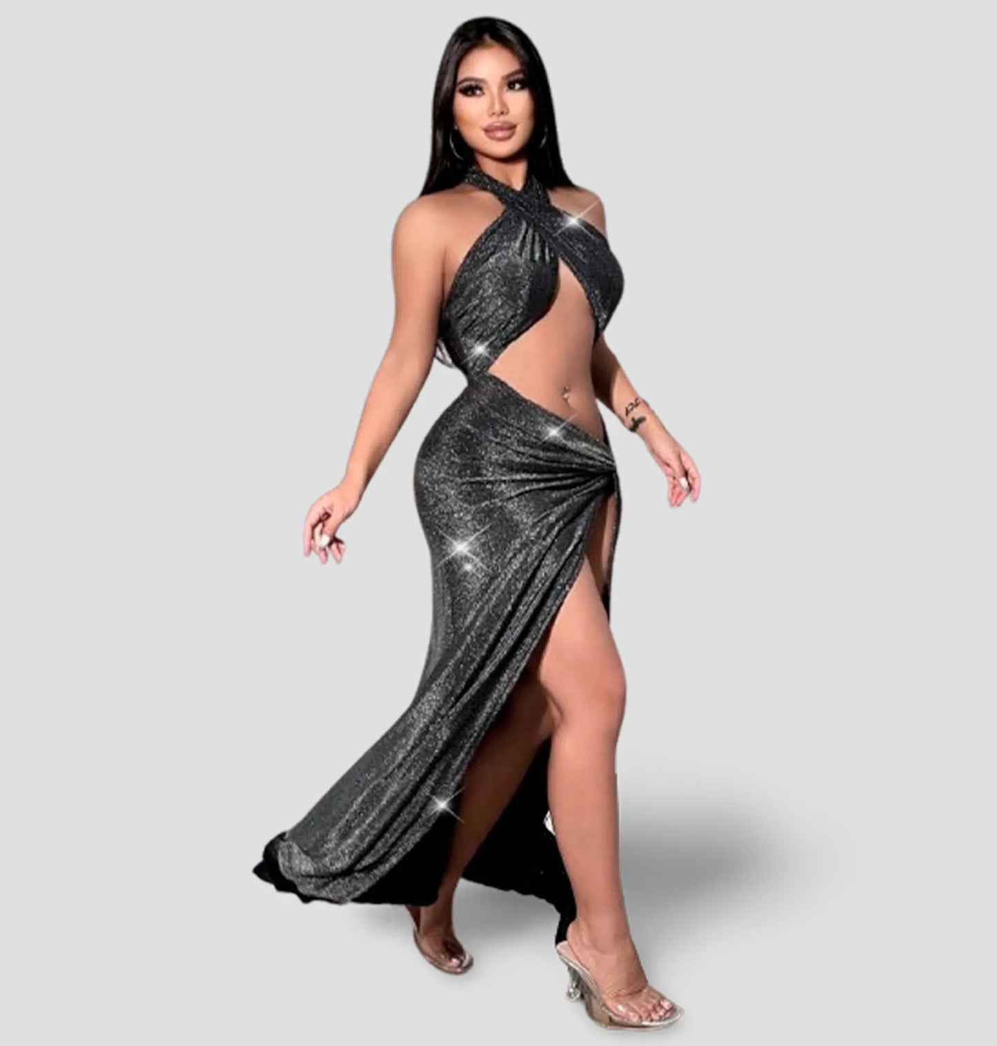 Vestido Sexy e Elegante Backless com Fenda