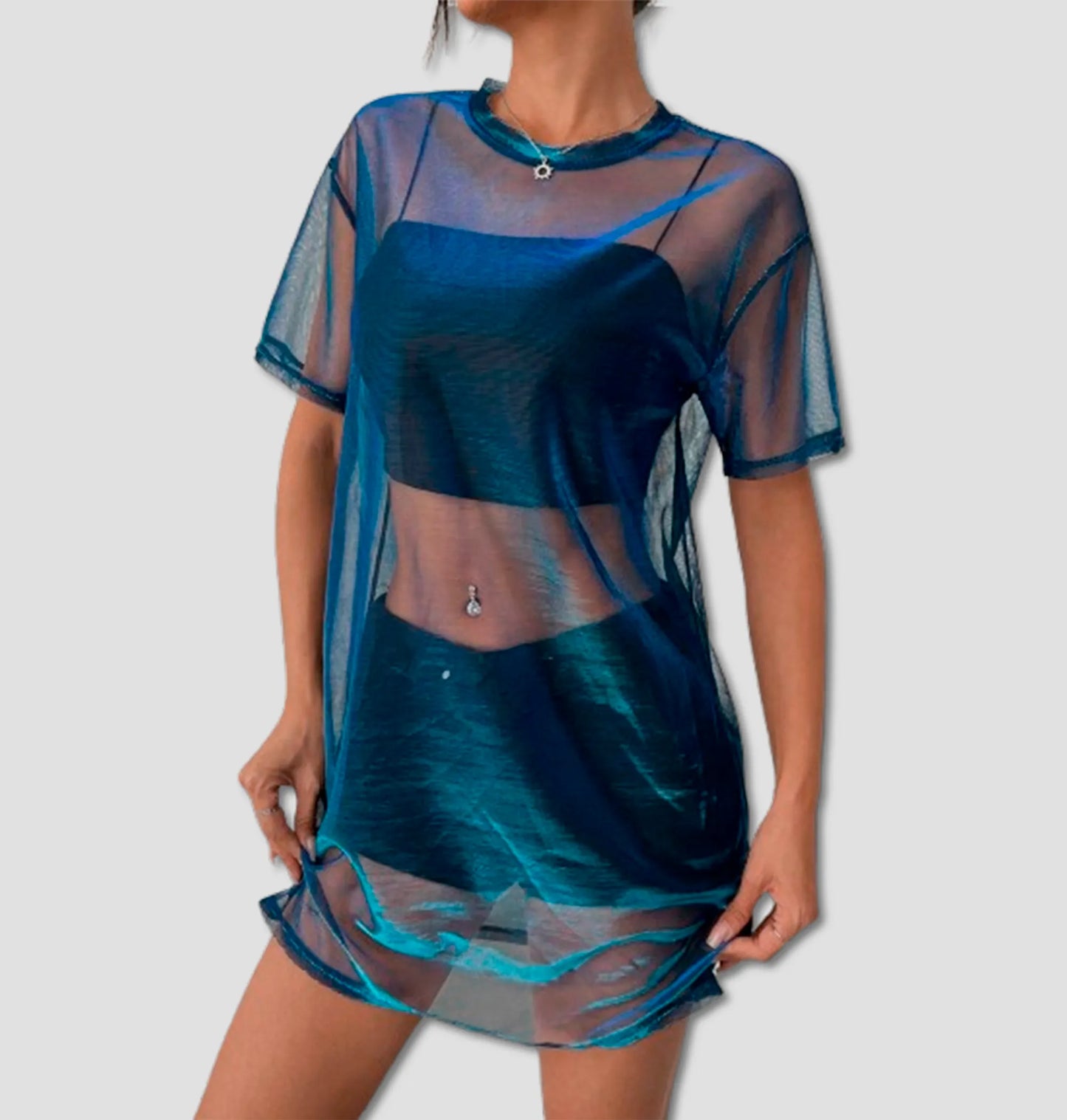 Vestido de Verão Mesh Transparente | Estilo Moderno e Confortável