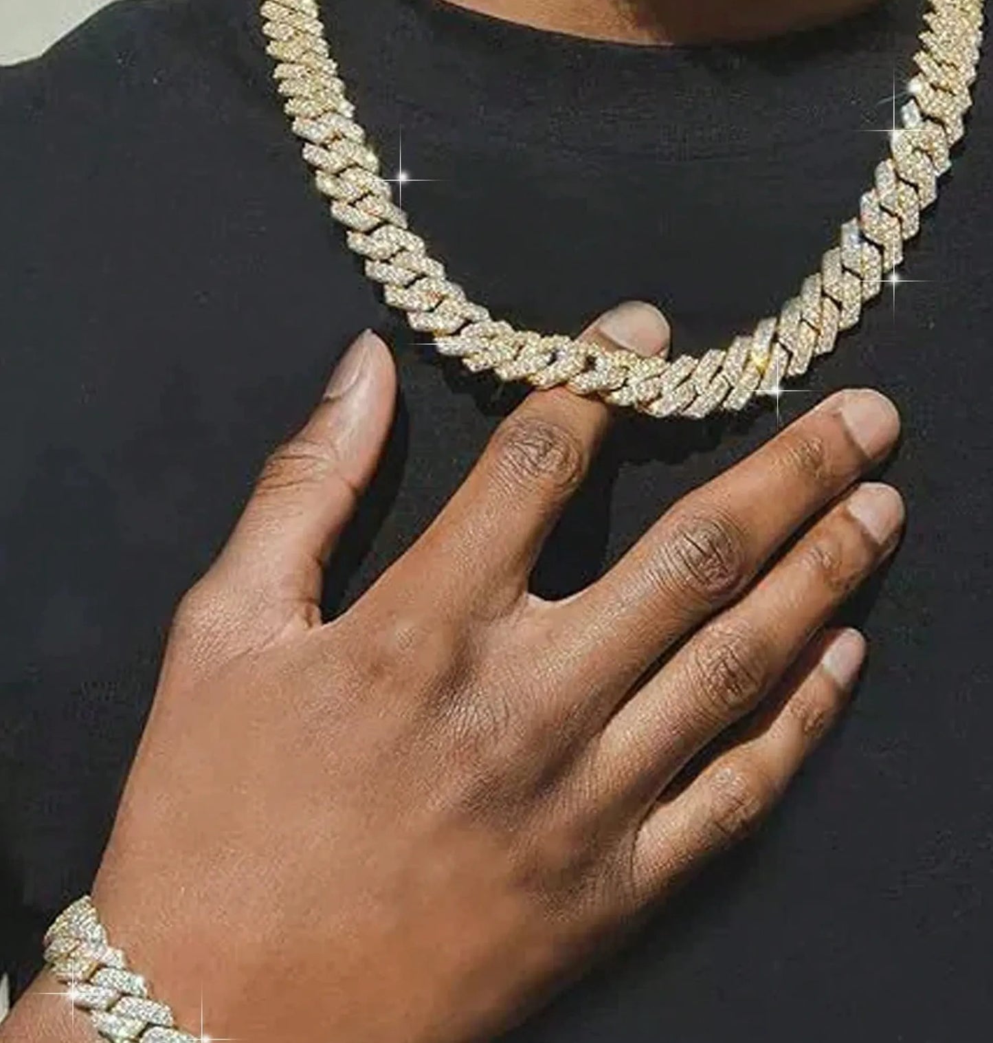 Colar e Pulseira Cravejados Estilo Punk Hiphop