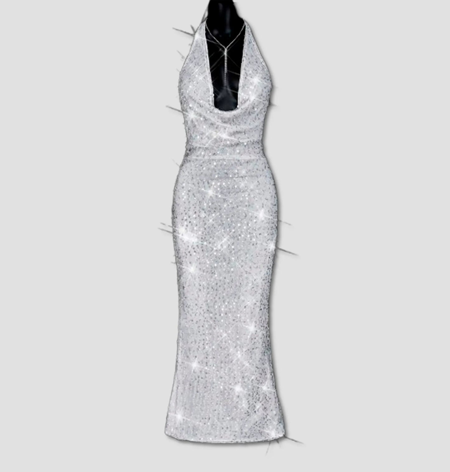 Vestido Sexy Halter Neck com Paetês e Costas Nuas | Elegante e Brilhante