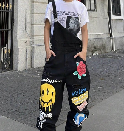 Macacão Jeans Baggy Streetwear Y2K
