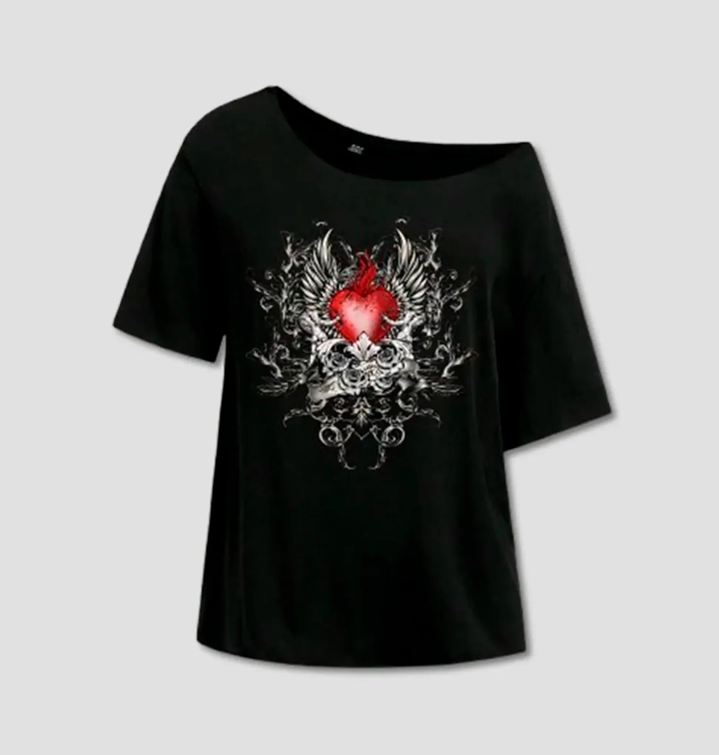 Camiseta Soltinha com Gráfico de Coração Punk