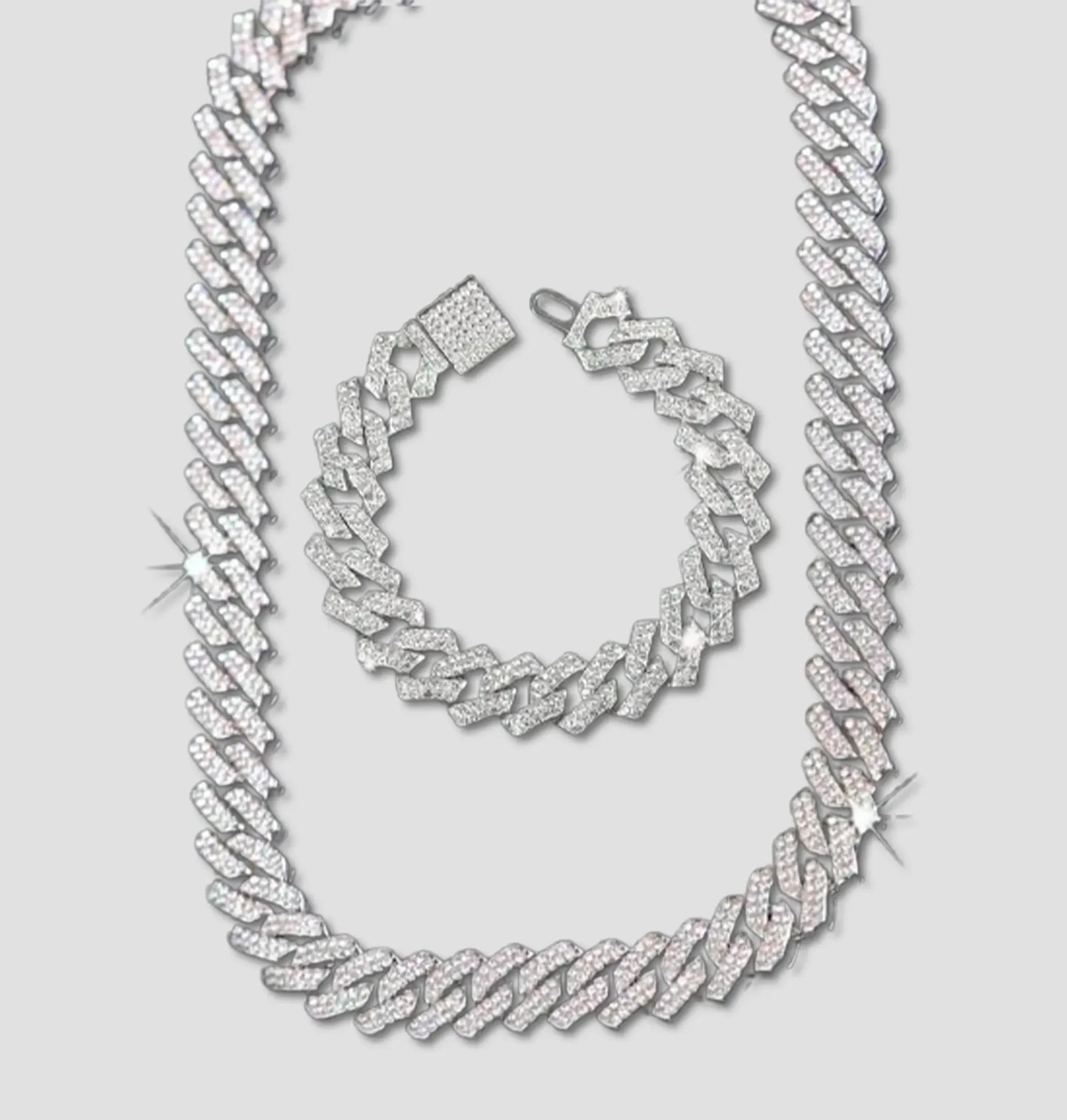 Colar e Pulseira Cravejados Estilo Punk Hiphop