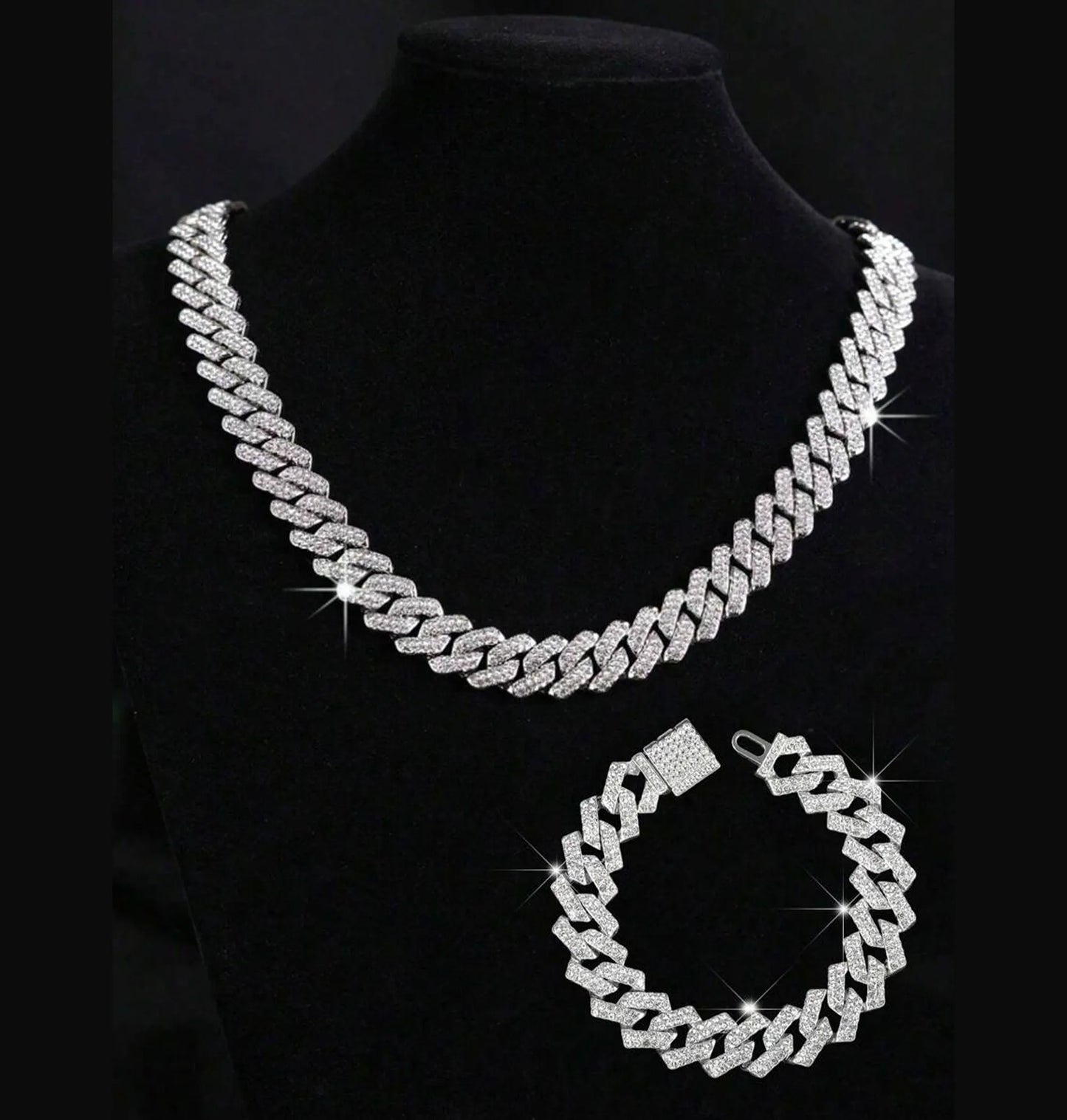 Colar e Pulseira Cravejados Estilo Punk Hiphop