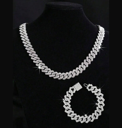 Colar e Pulseira Cravejados Estilo Punk Hiphop