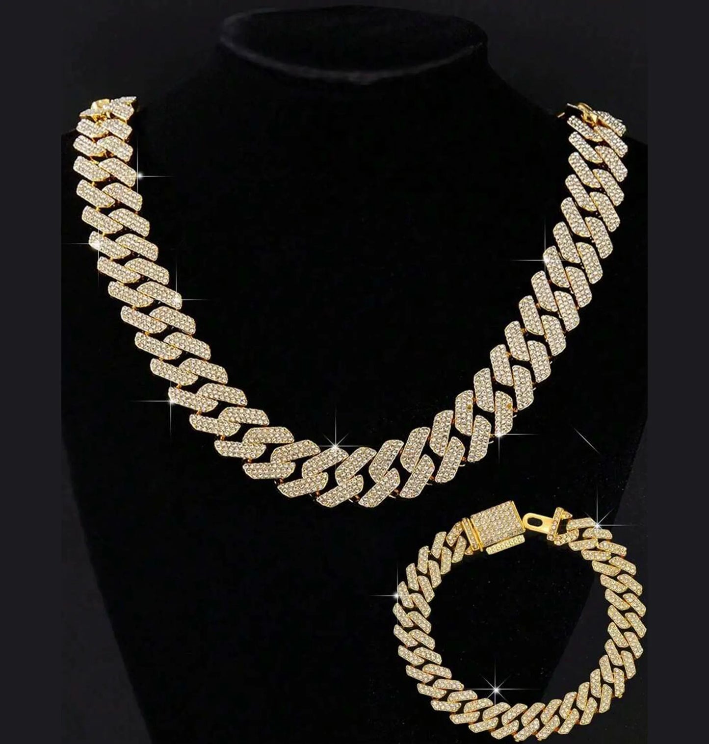 Colar e Pulseira Cravejados Estilo Punk Hiphop