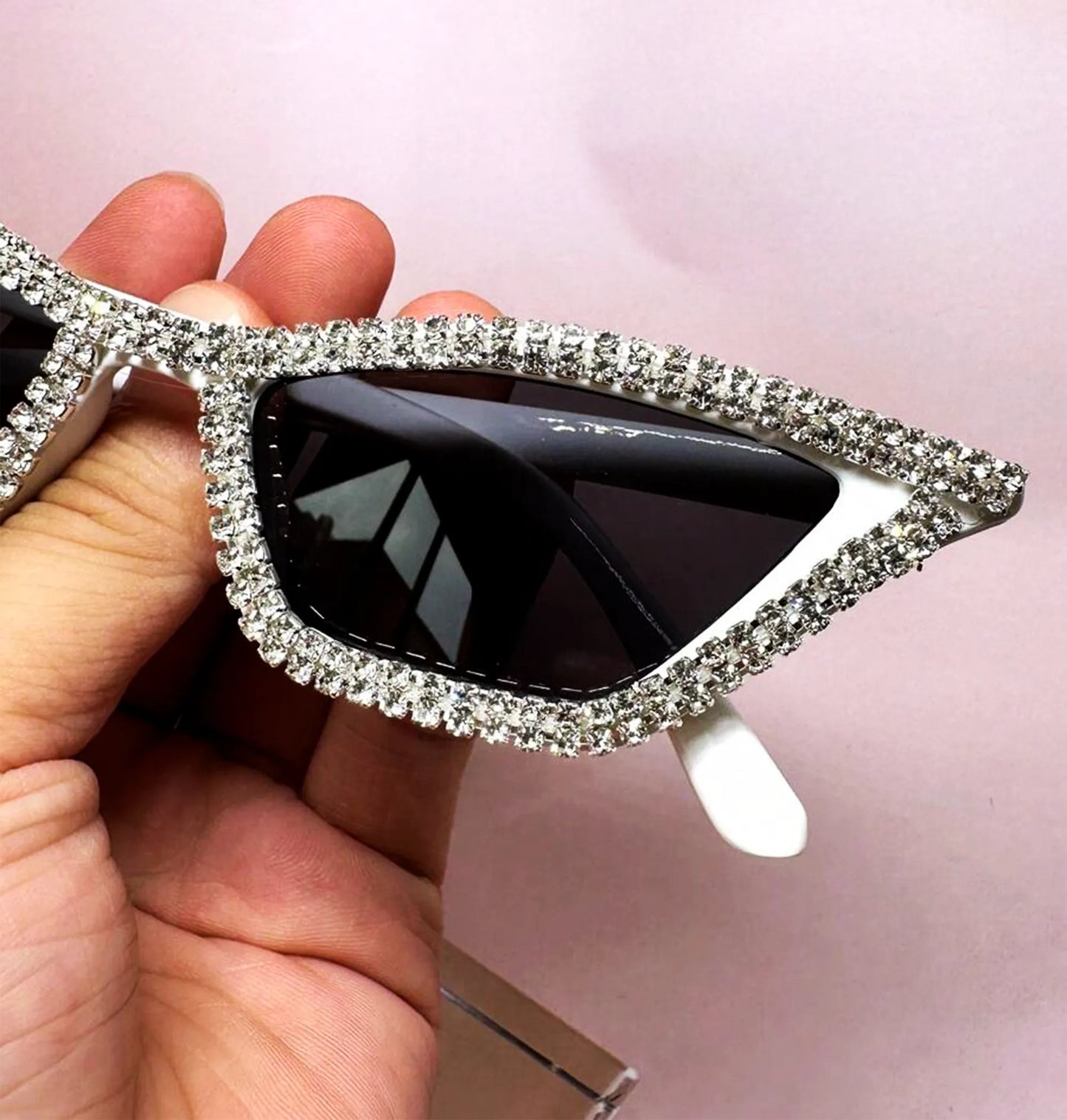 Óculos Y2K Luxo – Cristais & Strass Rosa