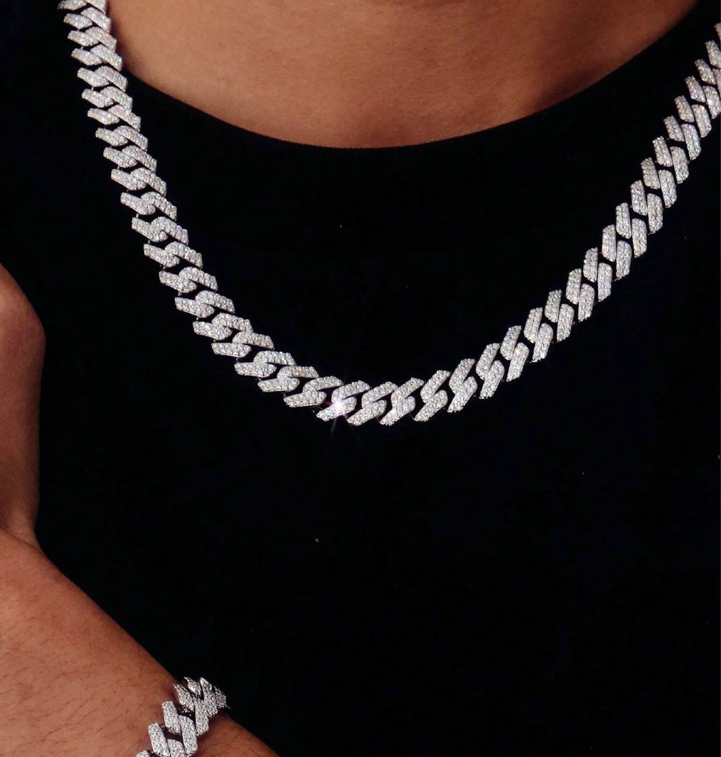 Colar e Pulseira Cravejados Estilo Punk Hiphop