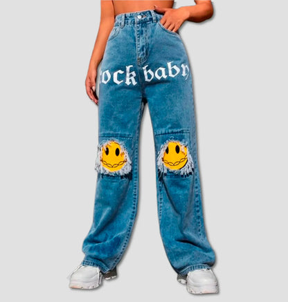 Jeans Streetwear – Estilo Y2K com Bordado Exclusivo