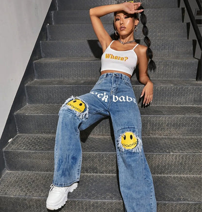Jeans Streetwear – Estilo Y2K com Bordado Exclusivo