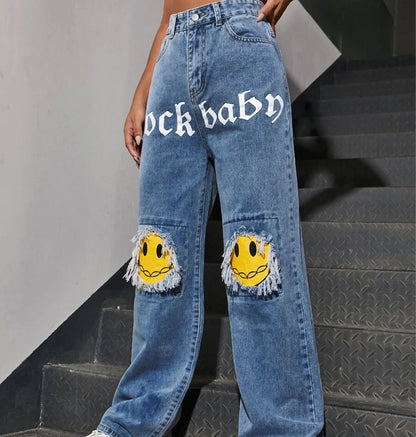 Jeans Streetwear – Estilo Y2K com Bordado Exclusivo