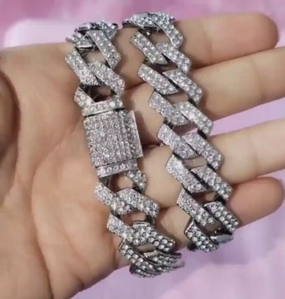Colar e Pulseira Cravejados Estilo Punk Hiphop